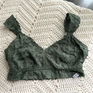 Aerie Lace Bra Bralette, Large DD Olive Green